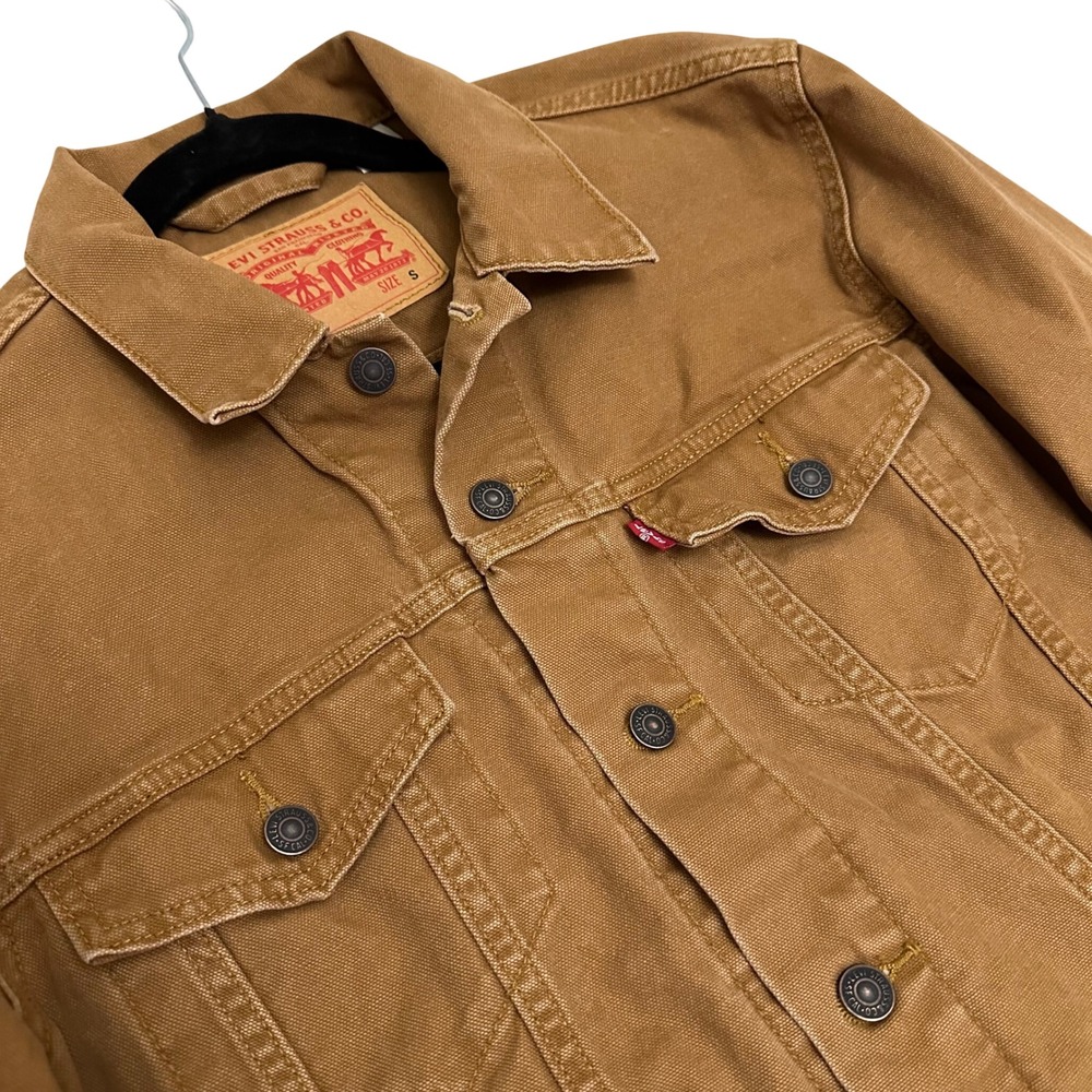 Levi's Mens Trucker Jacket Brown Cotton Canvas WaterLess Button Up Size S - Picture 5 of 12